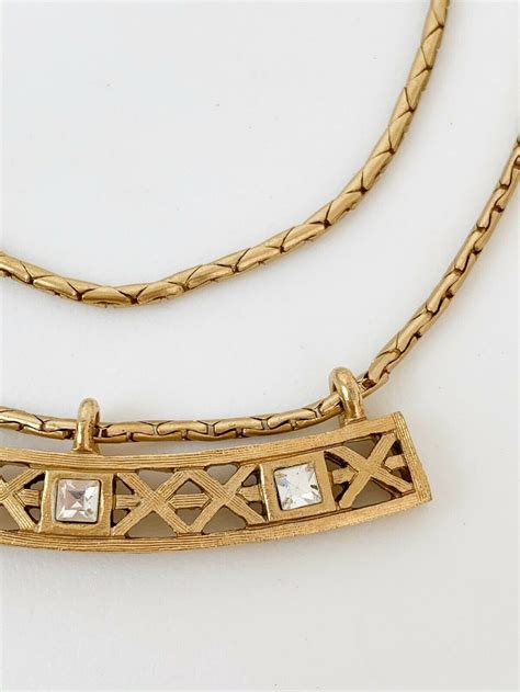 givenchy gold tone necklace square emerald green rhinestones